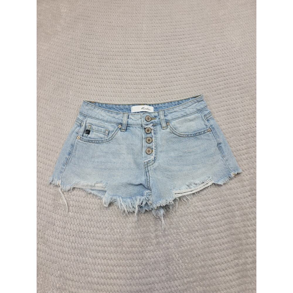 Kancan Shorts Womens Small Light Wash Blue Jean Button Fly Cut Off